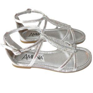 Girls 11, 1, 2, 6 NEW Amiana Kids Beaded Low Heel Silver Leaf Sandals Special